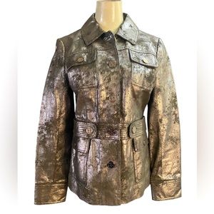 Tory Burch Distressed Metallic Leather Jacket